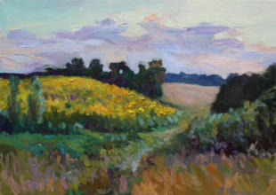 "Landschaft mit Sonnenblumenfeld", Öl auf Leinwand, 50 x 70 cm, 2009