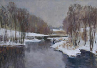 "Angeln im Winter", Öl auf Leinwand, 50 x 70 cm, 2009