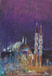 "Istanbul in der Nacht",   Ölpastell, 21 x 30 cm, 2008