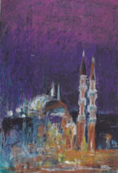 "Нічний Стамбул",   воскова  пастель, 30 x 20, 2008