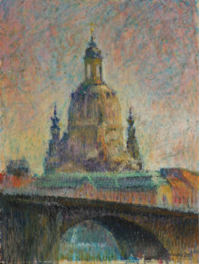 "Blick auf die Altstadt Dresden, Frauenkirche" II, lpastell auf Papier 50x65 cm, 2015