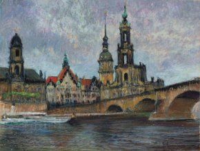  Blick auf die Altstadt Dresden, Katholische Hofkirche" lpastell auf Papier 65x50 cm, 2015