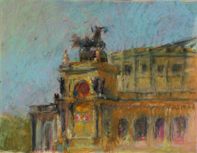 "Blick auf Semperoper Dresden", lpastell auf Papier 65x50 cm, 2015