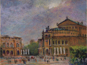 "Theaterplatz mit Semperoper Dresden", lpastell auf Papier 65x50 cm, 2015