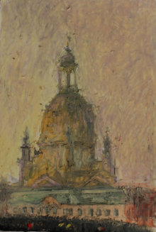 "Blick auf die Altstadt Dresden, Frauenkirche" I, lpastell auf Papier 20x30 cm, 2015