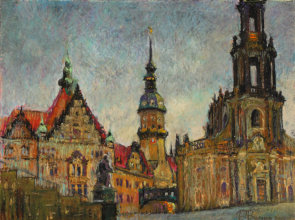 "Blick vom Schloßplatz, Dresden" Ölpastell auf Papier 65x50 cm, 2015