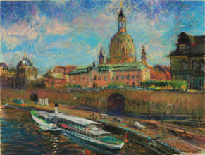 "Дрезден, вид з мосту на річці Ельба", Воскова пастель, папір 65 х 50 см, 2015